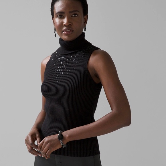 White House Black Market Sweaters - ⭐️NEW⭐️White House Black Market (WHBM) Beaded Mock Neck Sweater